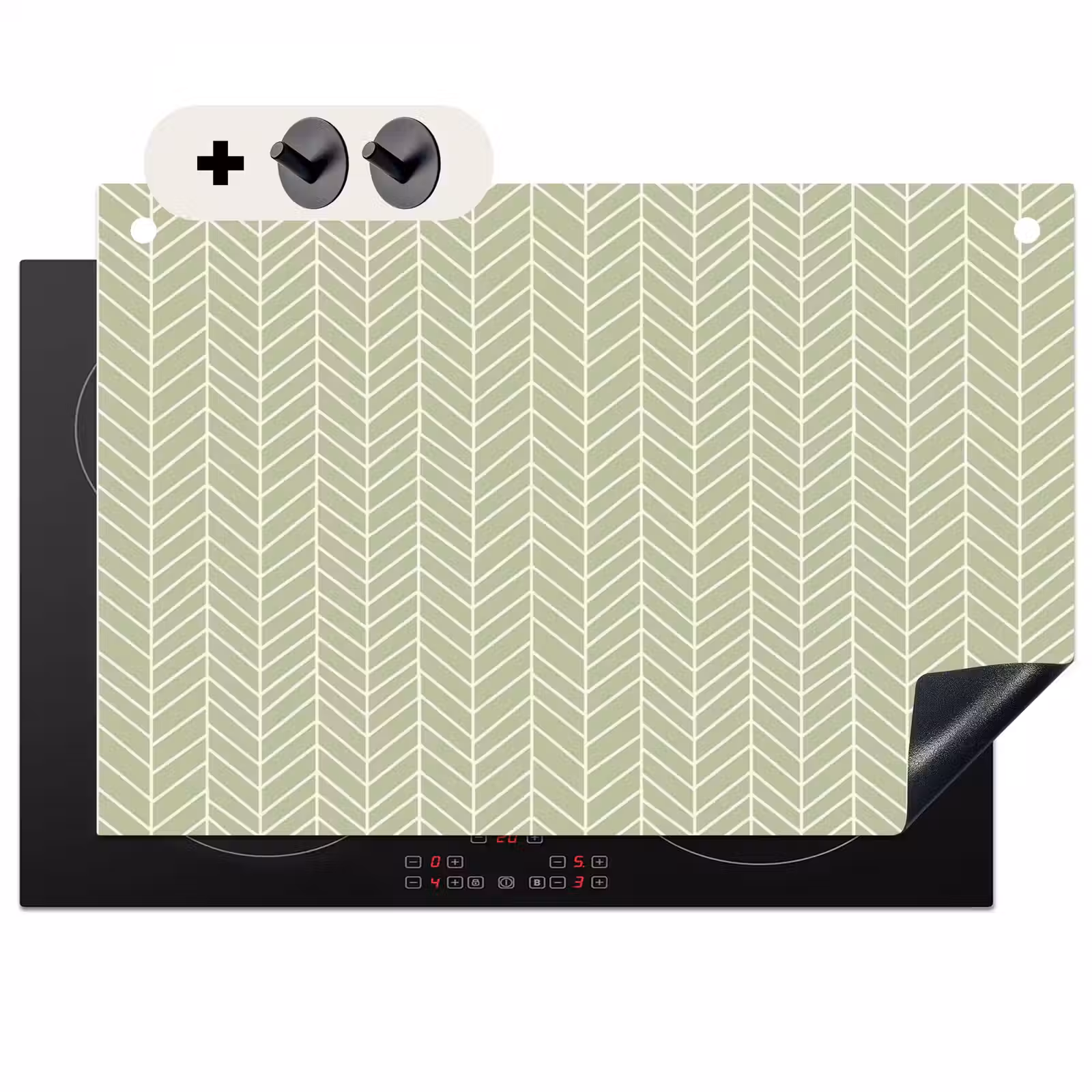 2-in-1 Herdabdeckplatte & Spritzschutz - Salbeigrün – Fischgrät – Geometrisch – Muster — 1