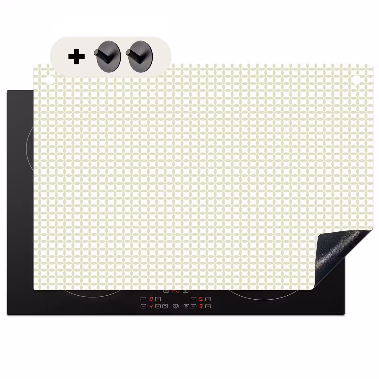 2-in-1 Herdabdeckplatte & Spritzschutz - Salbeigrün – Geometrisch – Kreise – Muster — 1