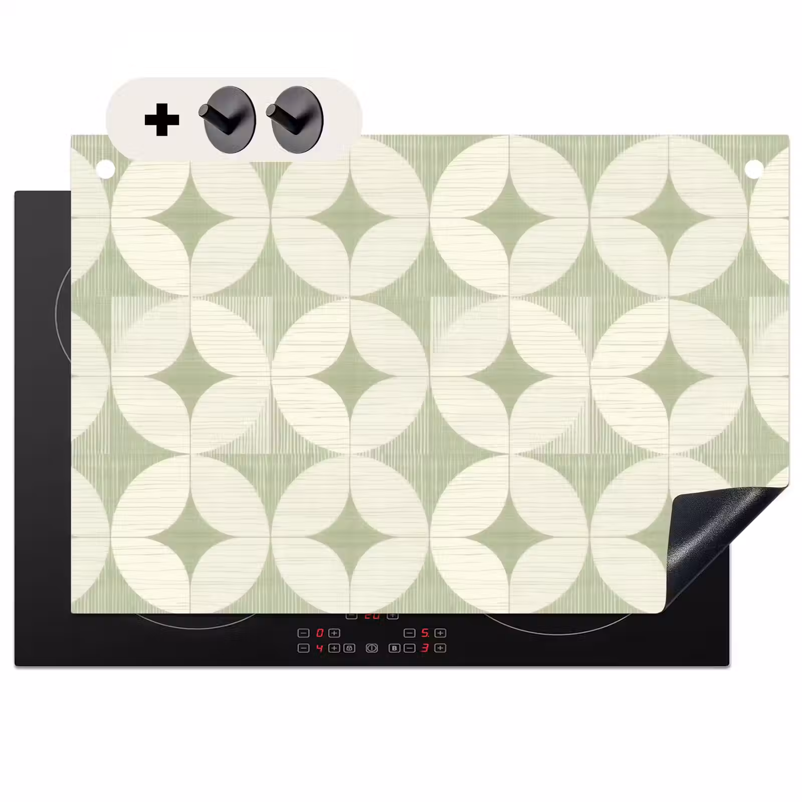 2-in-1 Herdabdeckplatte & Spritzschutz - Salbeigrün – Geometrisch – Retro – Mid-Century – Muster — 1