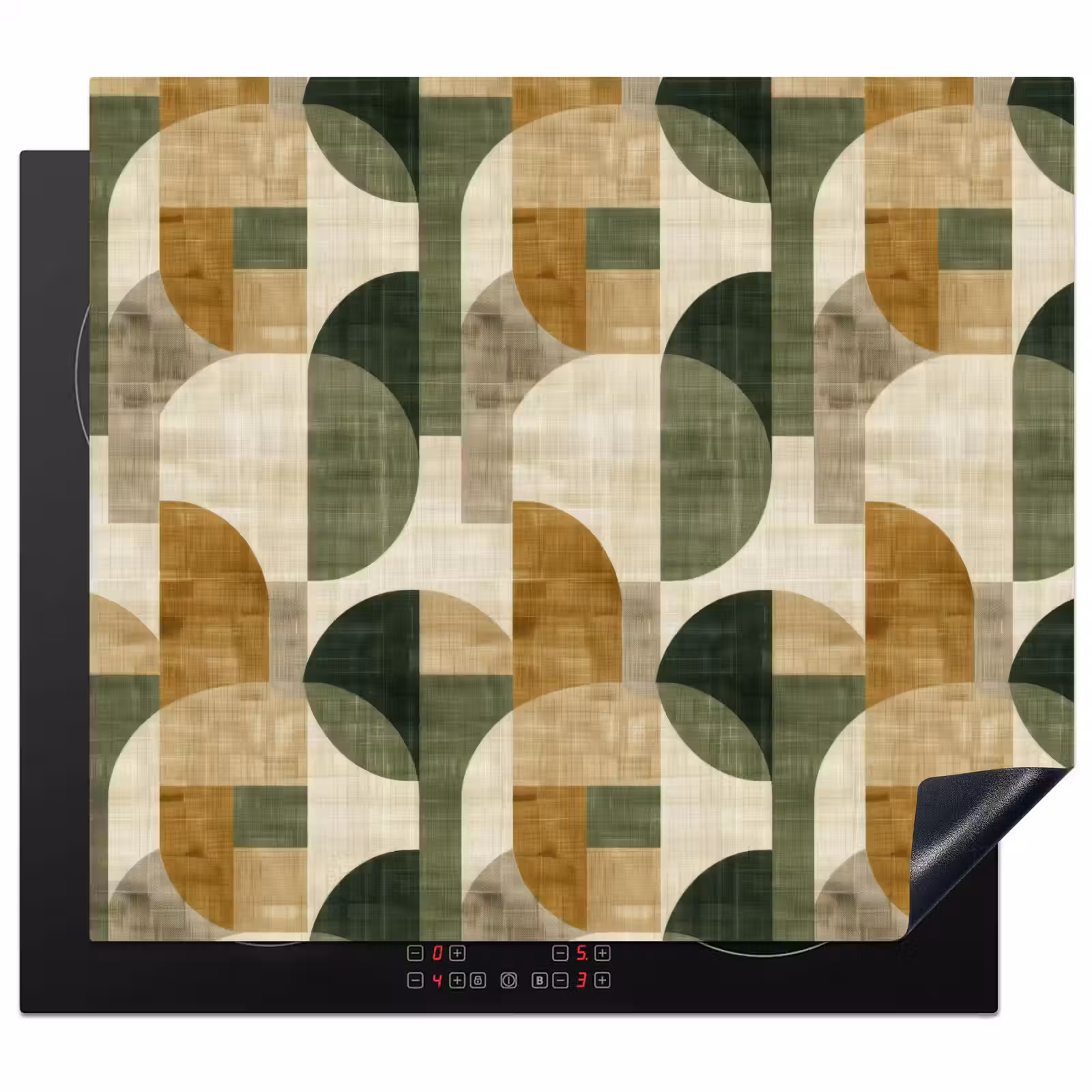 Herdabdeckplatte - Olivgrün – Geometrisch – Abstrakt – Mid-Century – Leinen – Muster — 1