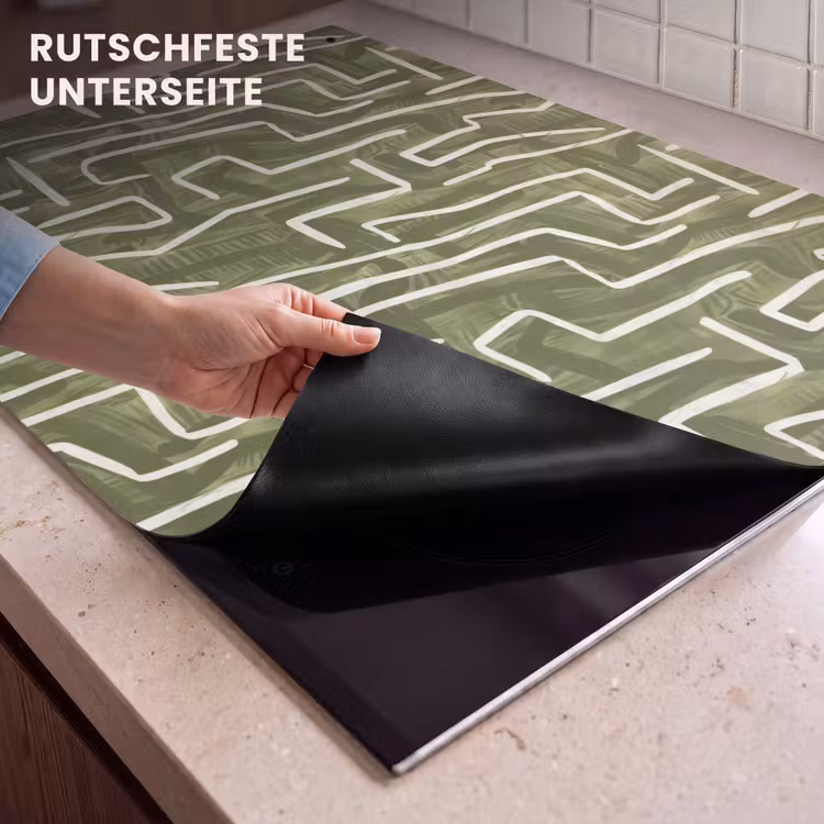 2-in-1 Herdabdeckplatte & Spritzschutz - Grün – Abstrakt – Pinselstriche – Muster — 4
