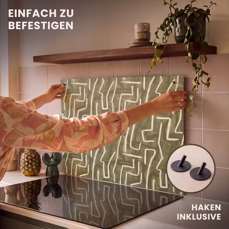 2-in-1 Herdabdeckplatte & Spritzschutz - Grün – Abstrakt – Pinselstriche – Muster — 7