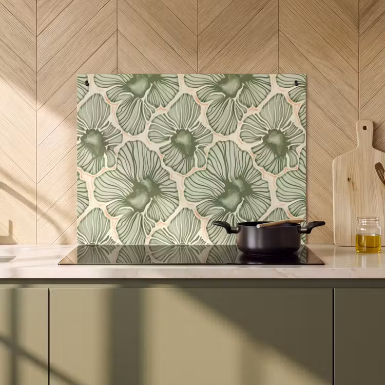2-in-1 Herdabdeckplatte & Spritzschutz - Grün – Botanisch – Blumen – Organisch – Muster — 3