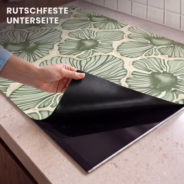 2-in-1 Herdabdeckplatte & Spritzschutz - Grün – Botanisch – Blumen – Organisch – Muster — 4