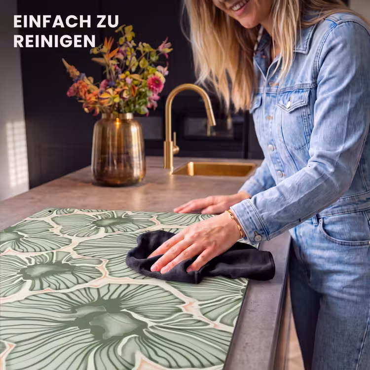 2-in-1 Herdabdeckplatte & Spritzschutz - Grün – Botanisch – Blumen – Organisch – Muster — 5