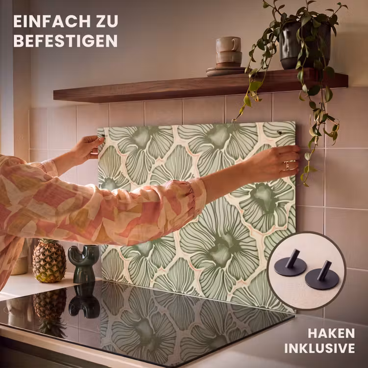 2-in-1 Herdabdeckplatte & Spritzschutz - Grün – Botanisch – Blumen – Organisch – Muster — 7