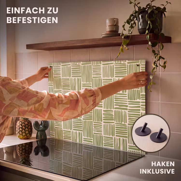 2-in-1 Herdabdeckplatte & Spritzschutz - Salbeigrün – Blöcke – Handgezeichnet – Muster — 7
