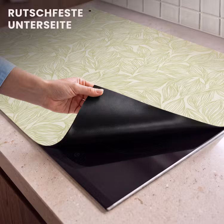 2-in-1 Herdabdeckplatte & Spritzschutz - Salbeigrün – Botanisch – Blätter – Handgezeichnet – Muster — 4