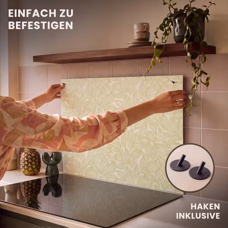 2-in-1 Herdabdeckplatte & Spritzschutz - Salbeigrün – Botanisch – Blätter – Handgezeichnet – Muster — 7