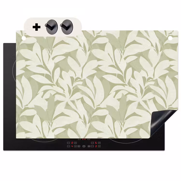 2-in-1 Herdabdeckplatte & Spritzschutz - Salbeigrün – Botanisch – Minimalistisch – Muster — 1