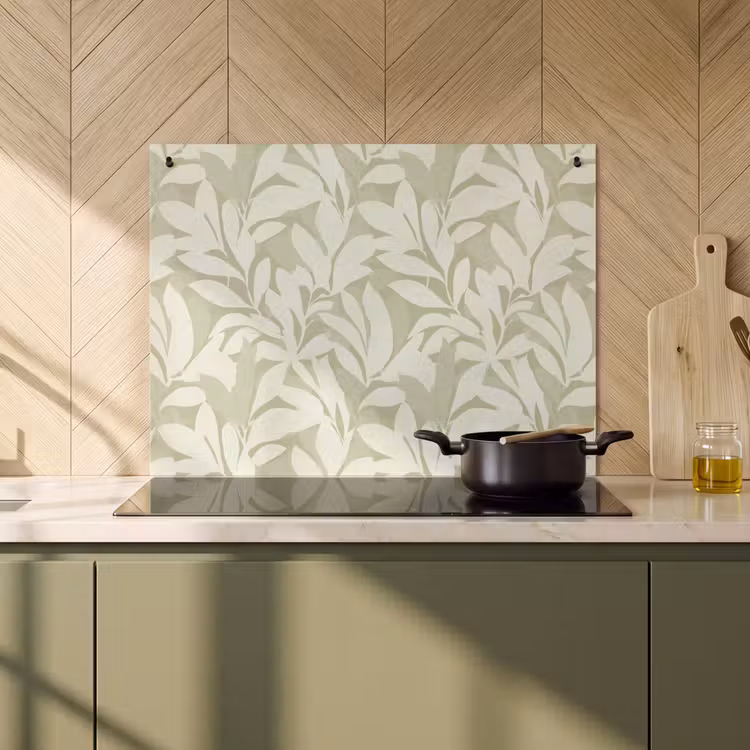 2-in-1 Herdabdeckplatte & Spritzschutz - Salbeigrün – Botanisch – Minimalistisch – Muster — 3