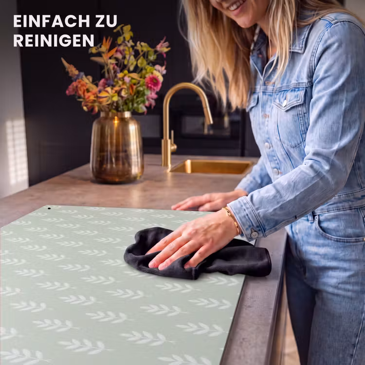 2-in-1 Herdabdeckplatte & Spritzschutz - Salbeigrün – Botanisch – Zweige – Minimalistisch – Muster — 5