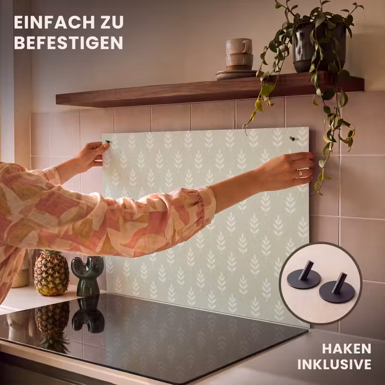 2-in-1 Herdabdeckplatte & Spritzschutz - Salbeigrün – Botanisch – Zweige – Minimalistisch – Muster — 7