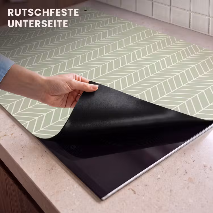 2-in-1 Herdabdeckplatte & Spritzschutz - Salbeigrün – Fischgrät – Geometrisch – Muster — 4