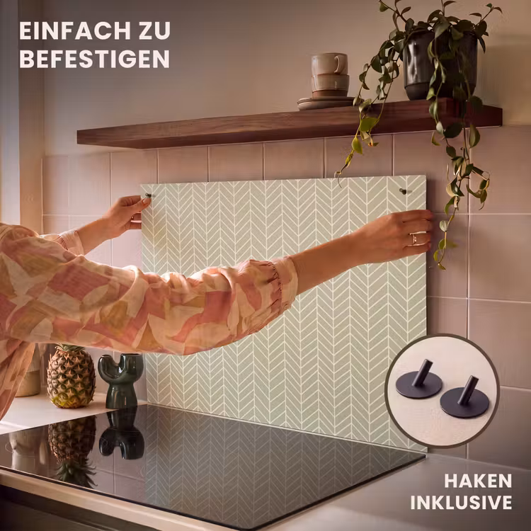 2-in-1 Herdabdeckplatte & Spritzschutz - Salbeigrün – Fischgrät – Geometrisch – Muster — 7