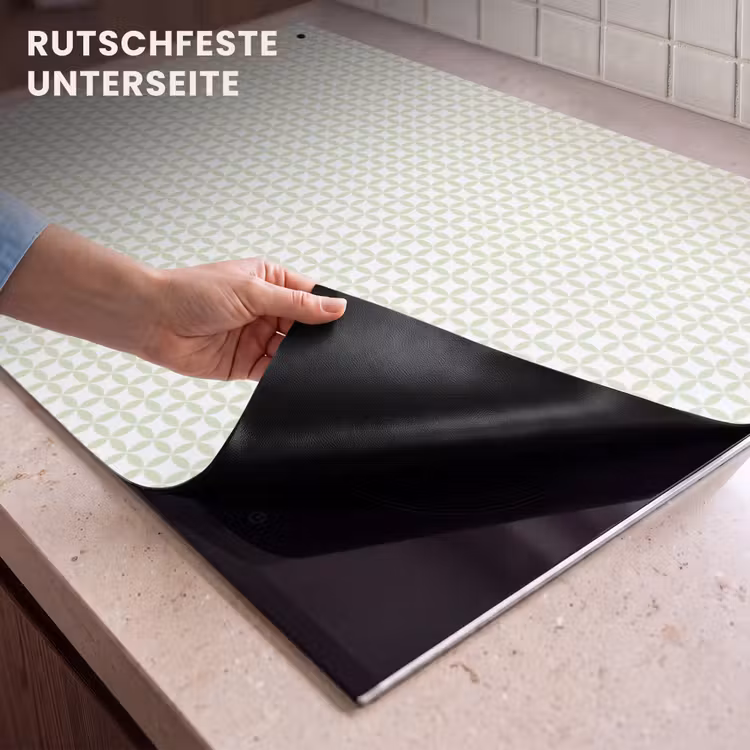 2-in-1 Herdabdeckplatte & Spritzschutz - Salbeigrün – Geometrisch – Kreise – Muster — 4