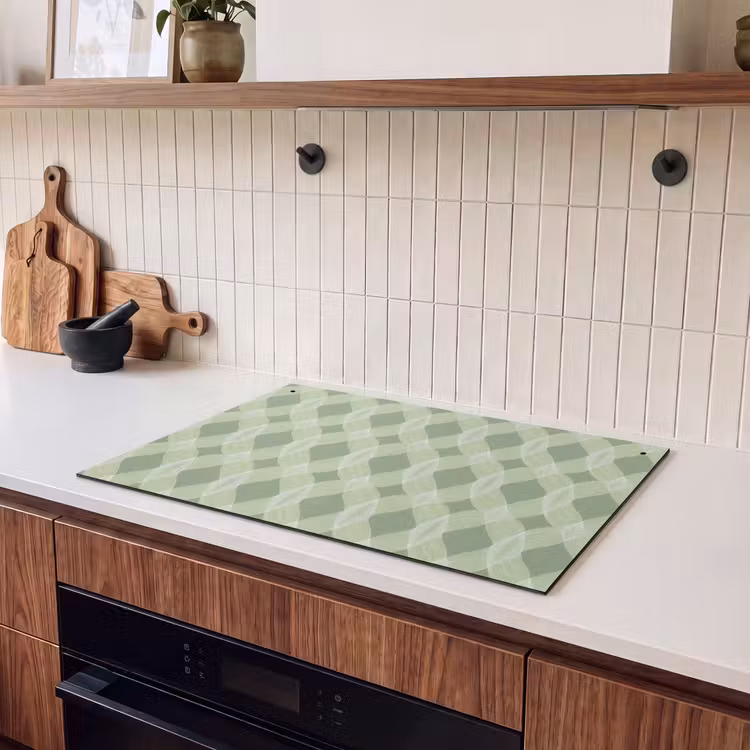 2-in-1 Herdabdeckplatte & Spritzschutz - Salbeigrün – Geometrisch – Organisch – Gitterwerk – Muster — 2