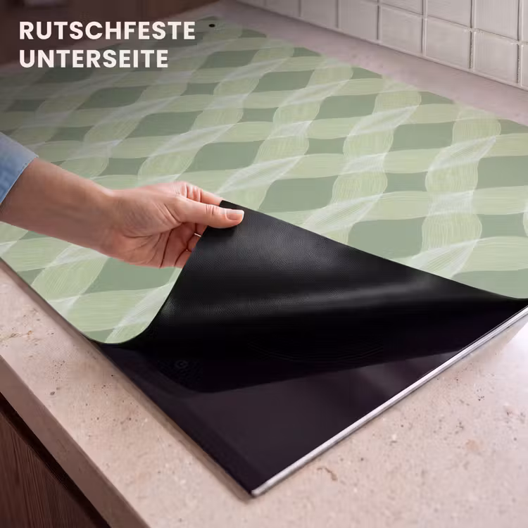 2-in-1 Herdabdeckplatte & Spritzschutz - Salbeigrün – Geometrisch – Organisch – Gitterwerk – Muster — 4