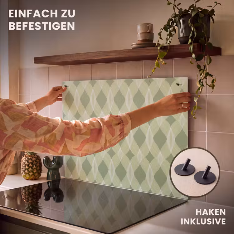 2-in-1 Herdabdeckplatte & Spritzschutz - Salbeigrün – Geometrisch – Organisch – Gitterwerk – Muster — 7