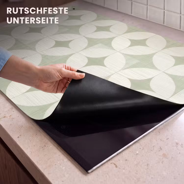 2-in-1 Herdabdeckplatte & Spritzschutz - Salbeigrün – Geometrisch – Retro – Mid-Century – Muster — 4
