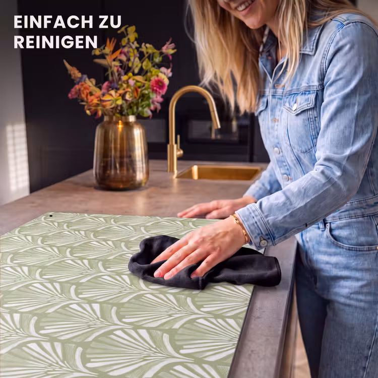 2-in-1 Herdabdeckplatte & Spritzschutz - Salbeigrün – Ginkgo Biloba – Fächer – Muster — 5