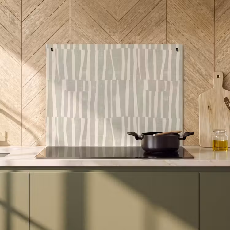 2-in-1 Herdabdeckplatte & Spritzschutz - Salbeigrün – Streifen – Geometrisch – Textur – Muster — 3