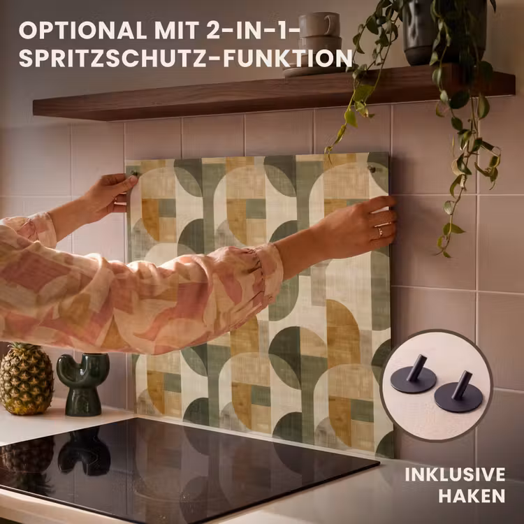 Herdabdeckplatte - Olivgrün – Geometrisch – Abstrakt – Mid-Century – Leinen – Muster — 10
