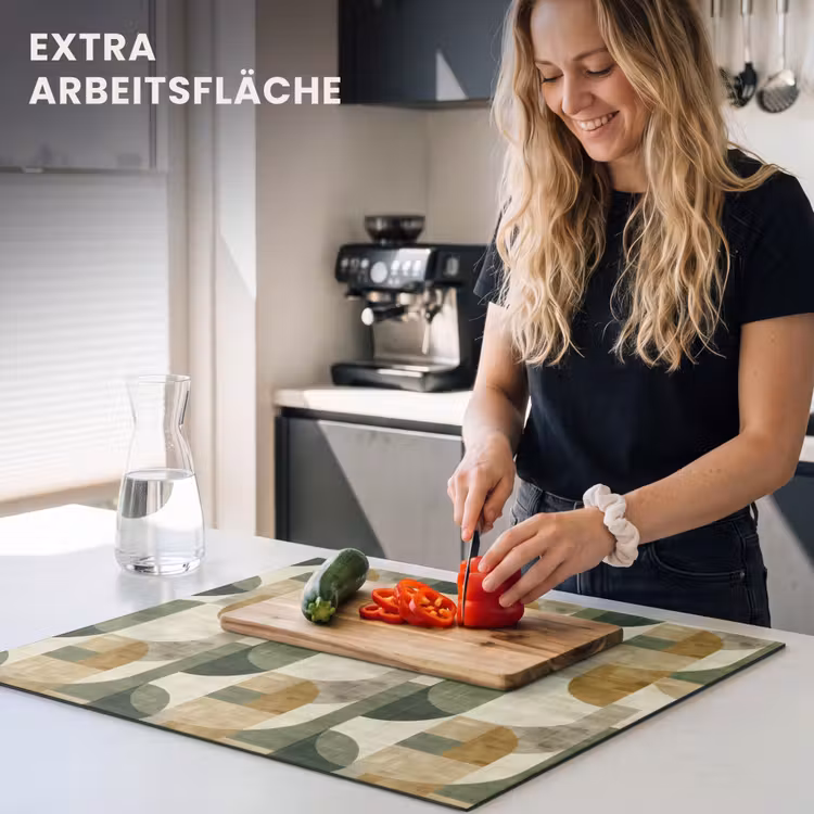 Herdabdeckplatte - Olivgrün – Geometrisch – Abstrakt – Mid-Century – Leinen – Muster — 4