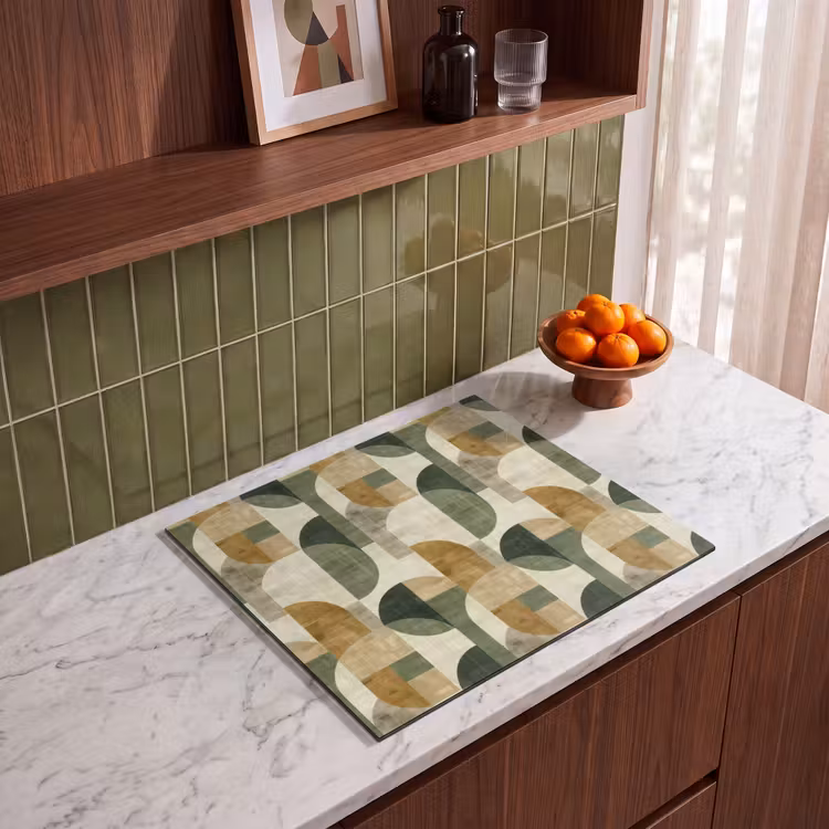 Herdabdeckplatte - Olivgrün – Geometrisch – Abstrakt – Mid-Century – Leinen – Muster — 8