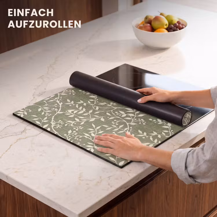 Herdabdeckplatte - Salbeigrün – Botanisch – Zweige – Beeren – Leinen – Muster — 7