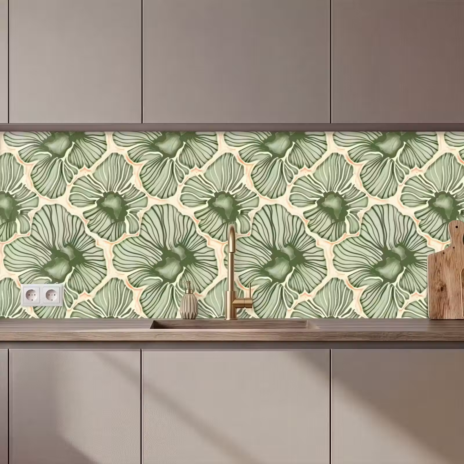 Küchenrückwand - Grün – Botanisch – Blumen – Organisch – Muster — 1