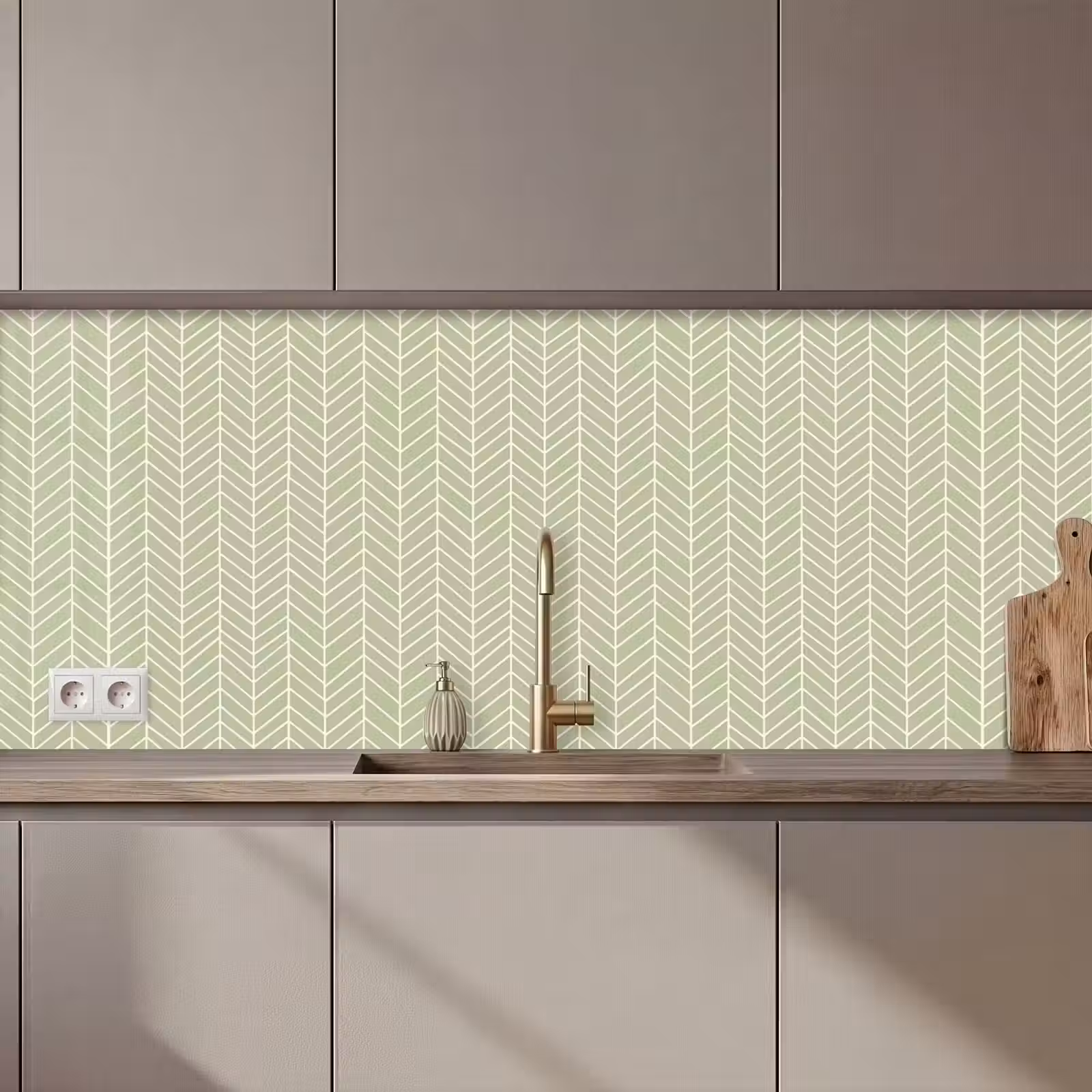 Küchenrückwand - Salbeigrün – Fischgrät – Geometrisch – Muster — 1