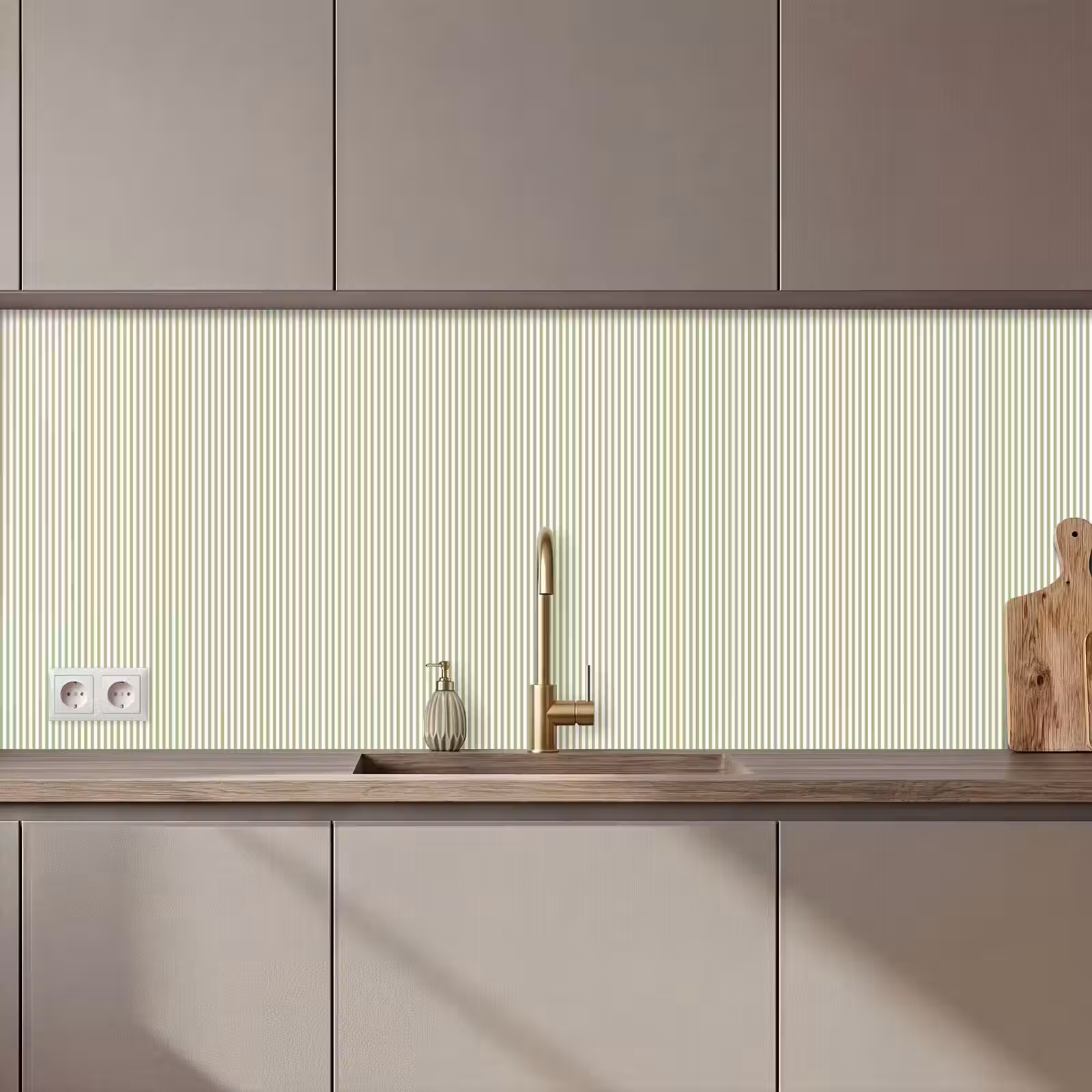 Küchenrückwand - Salbeigrün – Streifen – Minimalistisch – Muster — 1