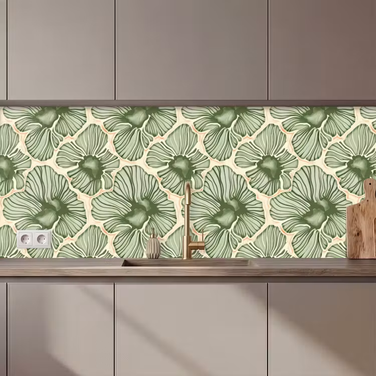 Küchenrückwand - Grün – Botanisch – Blumen – Organisch – Muster — 1