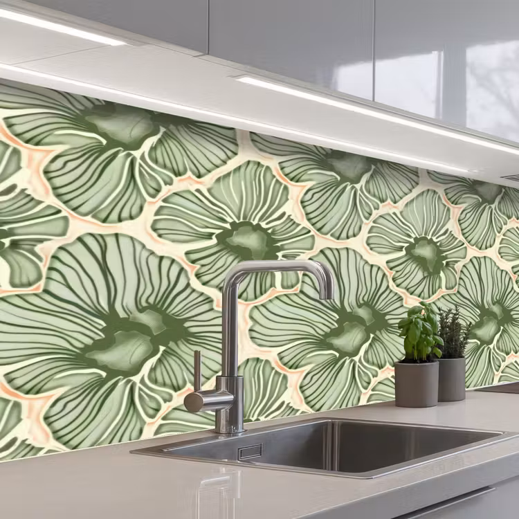 Küchenrückwand - Grün – Botanisch – Blumen – Organisch – Muster — 2