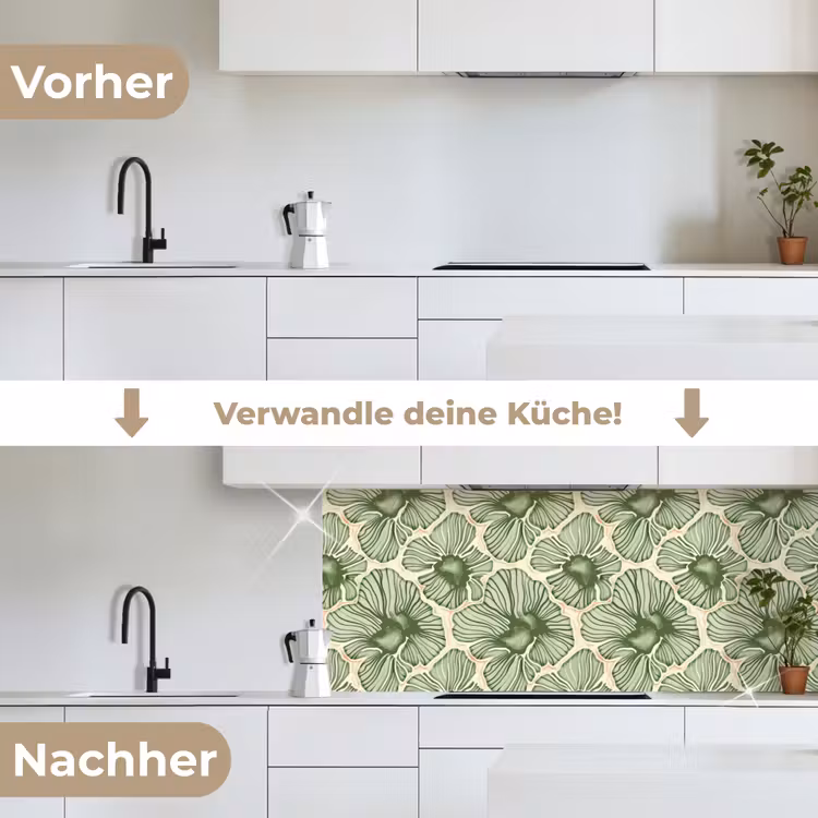Küchenrückwand - Grün – Botanisch – Blumen – Organisch – Muster — 3