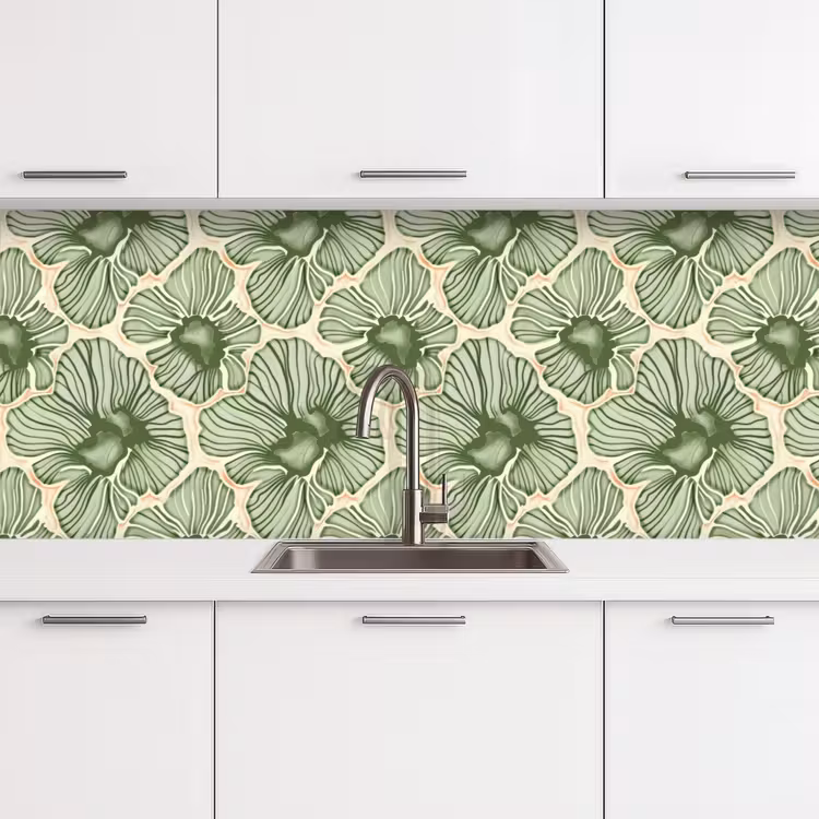 Küchenrückwand - Grün – Botanisch – Blumen – Organisch – Muster — 4