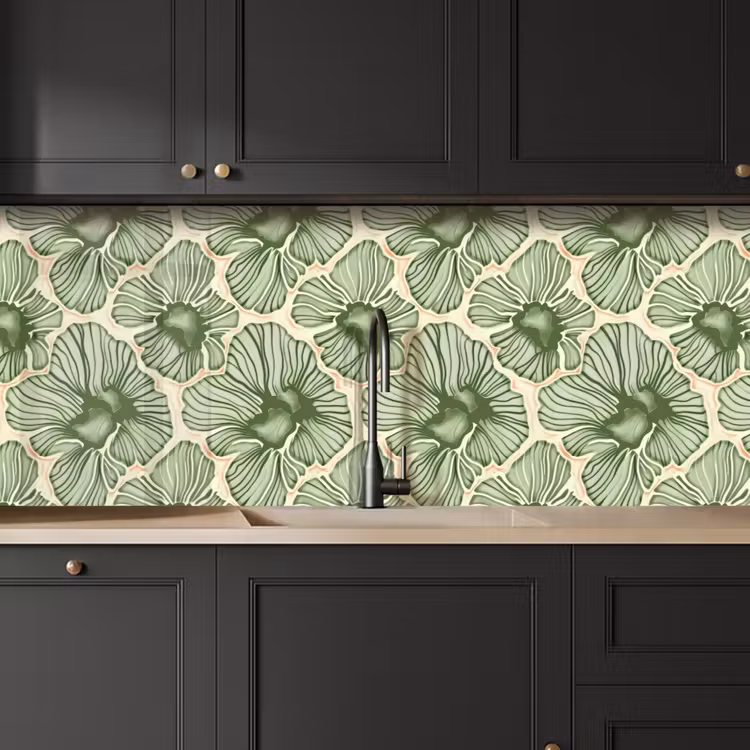 Küchenrückwand - Grün – Botanisch – Blumen – Organisch – Muster — 6
