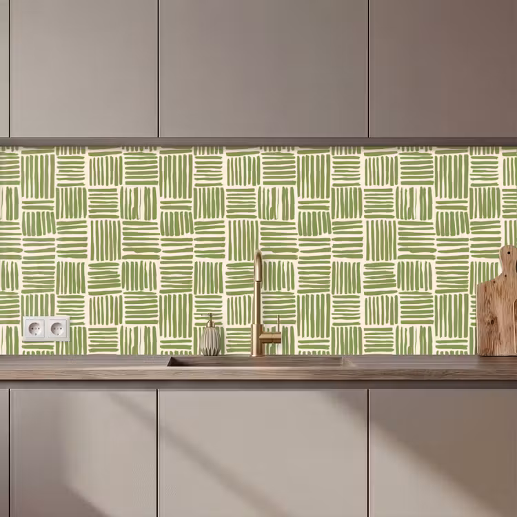 Küchenrückwand - Salbeigrün – Blöcke – Handgezeichnet – Muster — 1