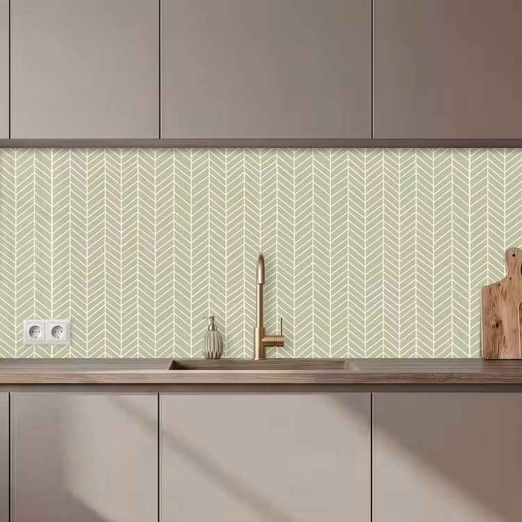 Küchenrückwand - Salbeigrün – Fischgrät – Geometrisch – Muster — 1