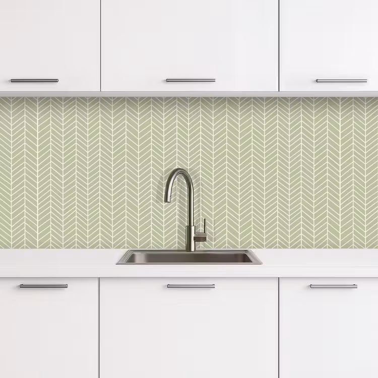 Küchenrückwand - Salbeigrün – Fischgrät – Geometrisch – Muster — 4