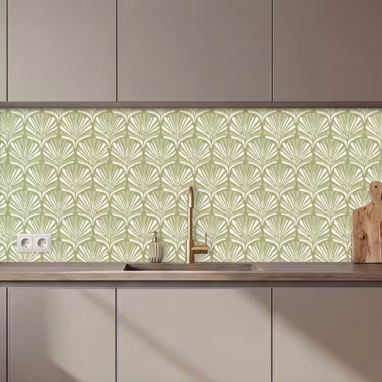 Küchenrückwand - Salbeigrün – Ginkgo Biloba – Fächer – Muster — 1