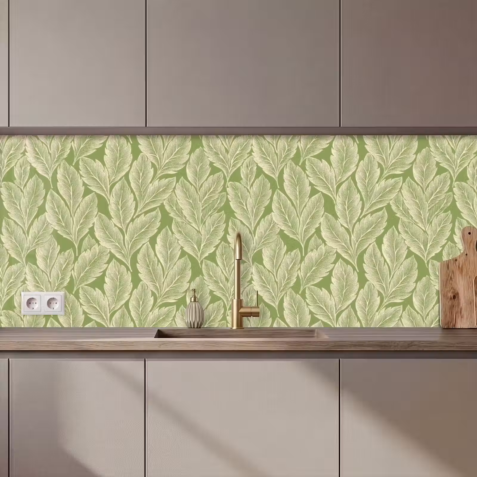 Küchenrückwand - Grün – Botanisch – Blätter – Vintage – Muster — 1