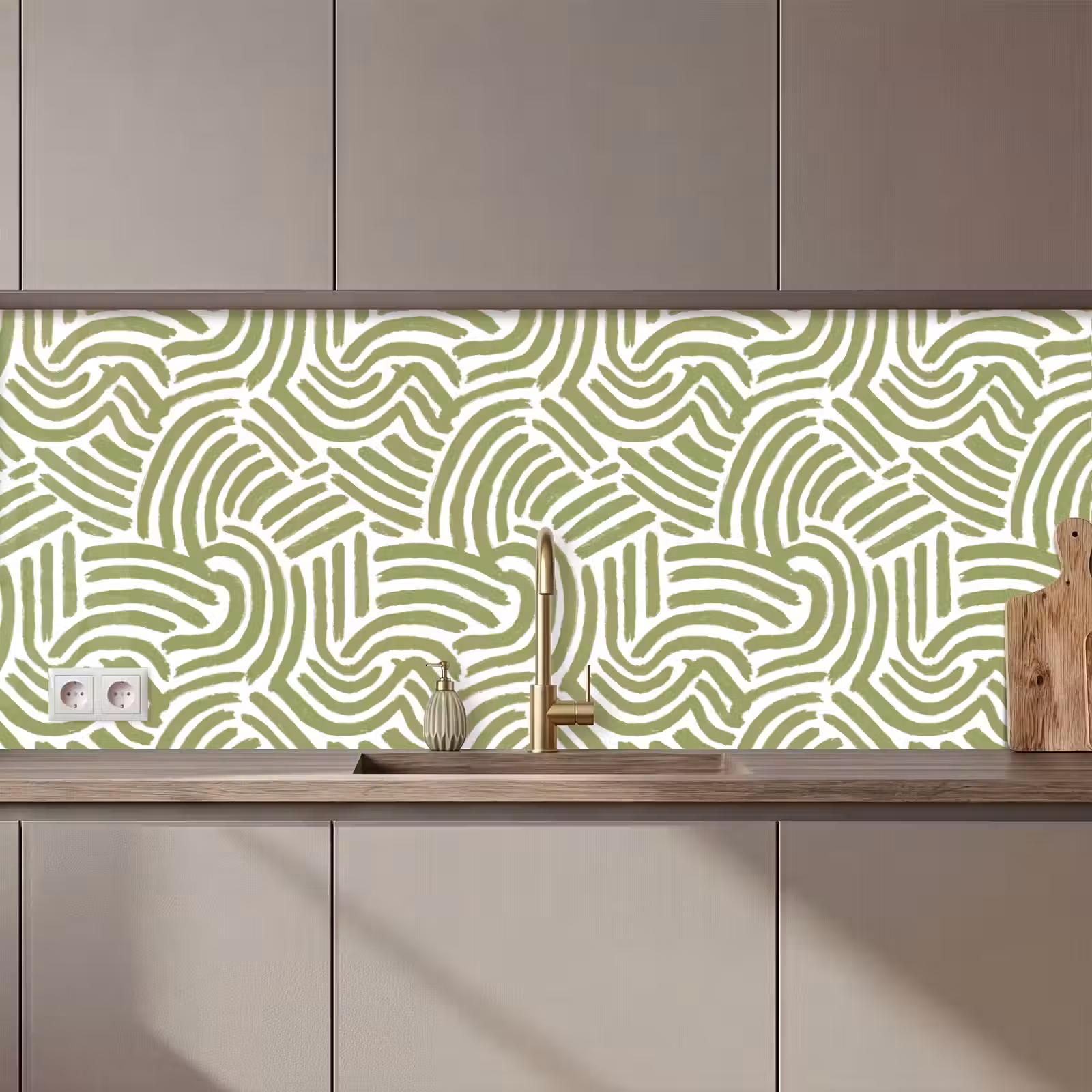 Küchenrückwand - Salbeigrün – Abstrakt – Bögen – Handgezeichnet – Muster — 1
