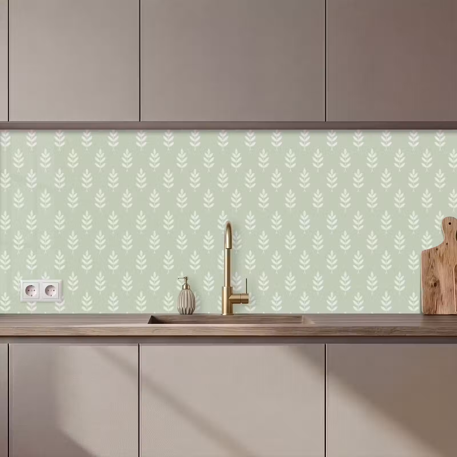 Küchenrückwand - Salbeigrün – Botanisch – Zweige – Minimalistisch – Muster — 1