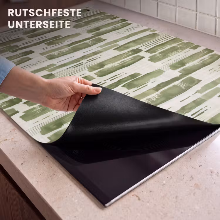 2-in-1 Herdabdeckplatte & Spritzschutz - Grün – Abstrakt – Pinselstriche – Leinen – Muster — 4