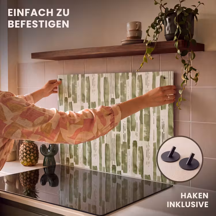2-in-1 Herdabdeckplatte & Spritzschutz - Grün – Abstrakt – Pinselstriche – Leinen – Muster — 7