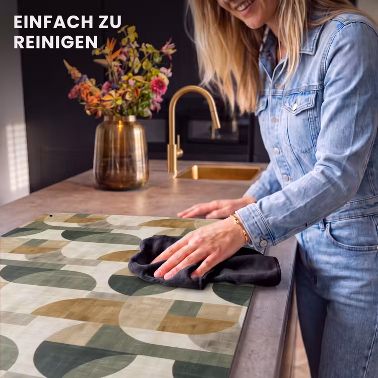 2-in-1 Herdabdeckplatte & Spritzschutz - Olivgrün – Geometrisch – Abstrakt – Mid-Century – Leinen – Muster — 5
