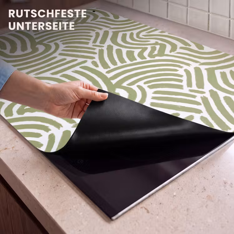 2-in-1 Herdabdeckplatte & Spritzschutz - Salbeigrün – Abstrakt – Bögen – Handgezeichnet – Muster — 4