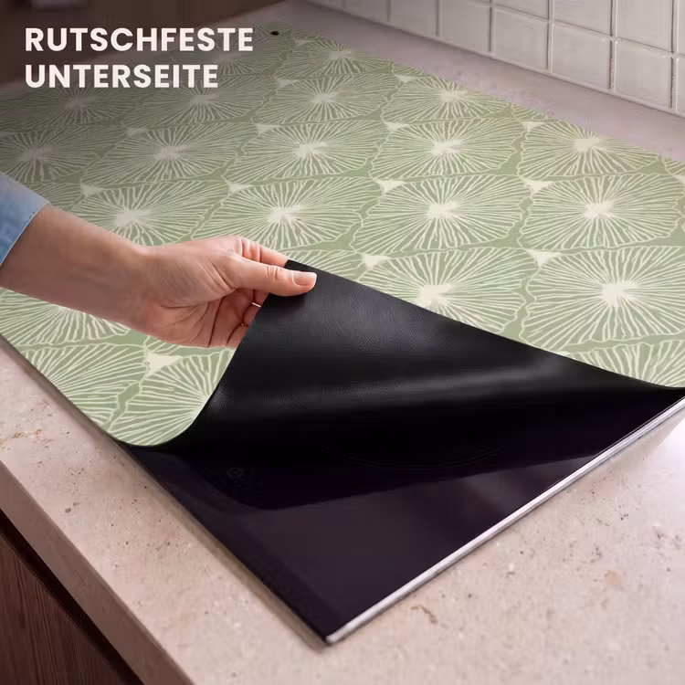 2-in-1 Herdabdeckplatte & Spritzschutz - Salbeigrün – Botanisch – Rauten – Organisch – Muster — 4